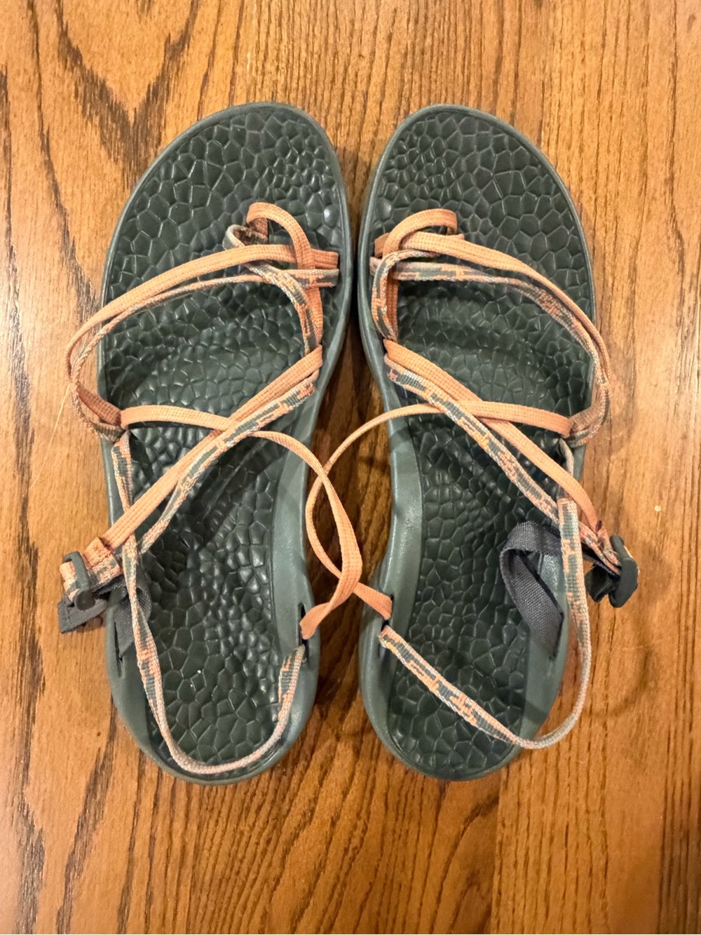Chaco Women's Olive Footbed Sandals with Peach Straps